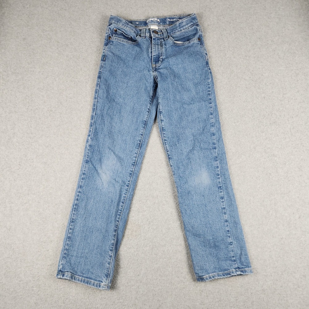 Sonoma Jeans Girls 12S Blue Denim Faded Casual Medium Wash Stretch Straight Leg